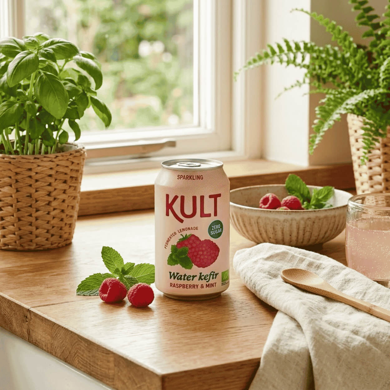 Kult Kefir fermented non-alcoholic, lemonade, low sugar content, postbiotics